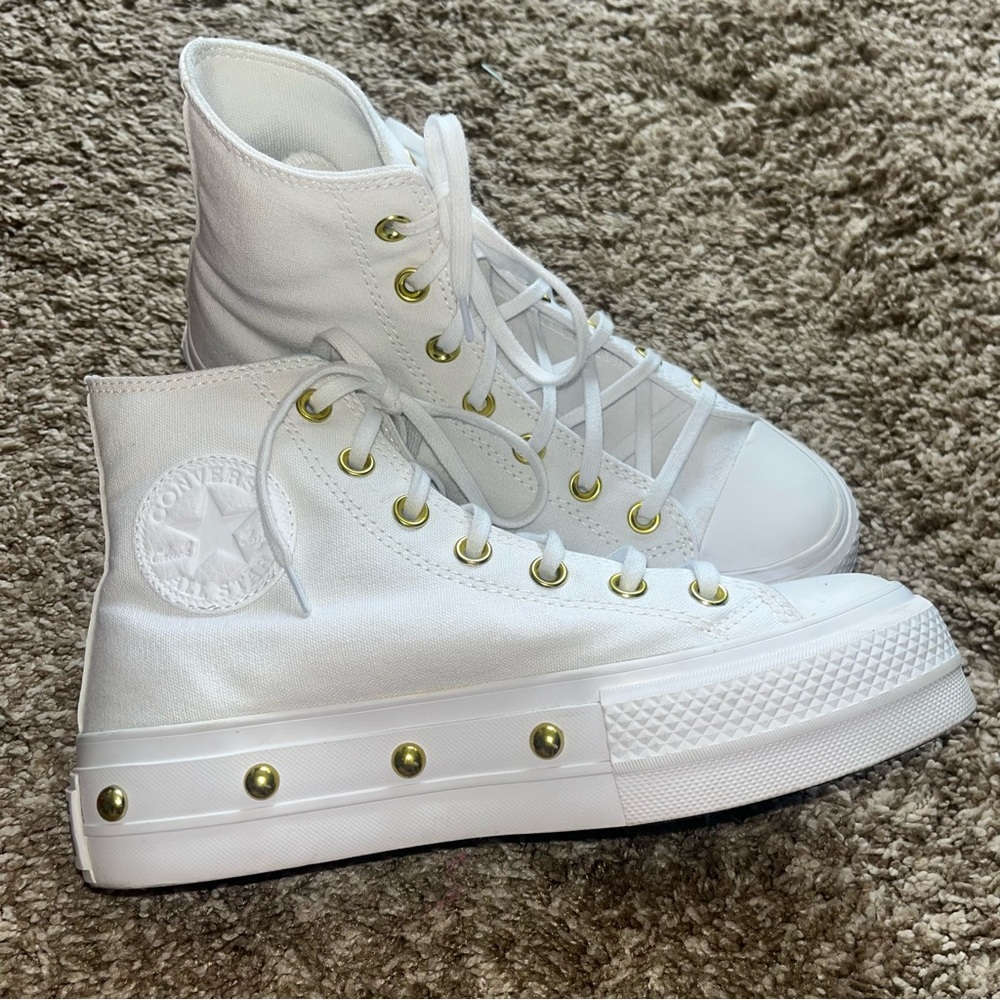 Converse Chuck Taylor All Star Studded Lift Sneakers White Gold Platform
